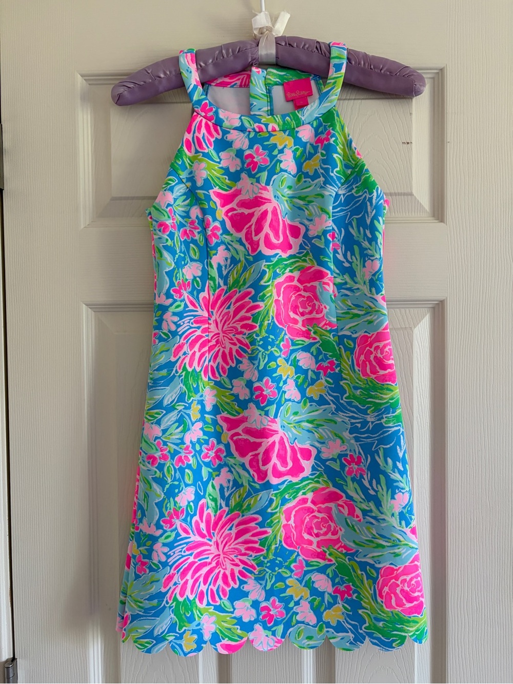 Lilly Pulizter Girls Floral Halter Dress - Pink & Blue Size 14